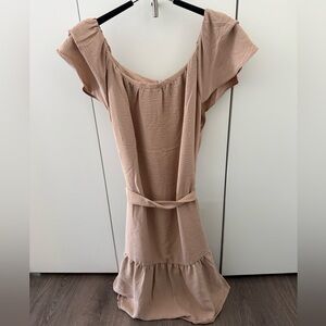 DKNY Beige Ruffle Mini Dress